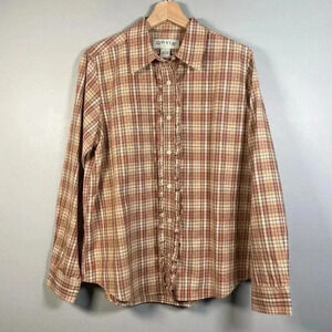 Orvis Shirt Plaid Button‎ Ruffle Tuxedo Style Long Sleeve Girls 14 Western Shirt